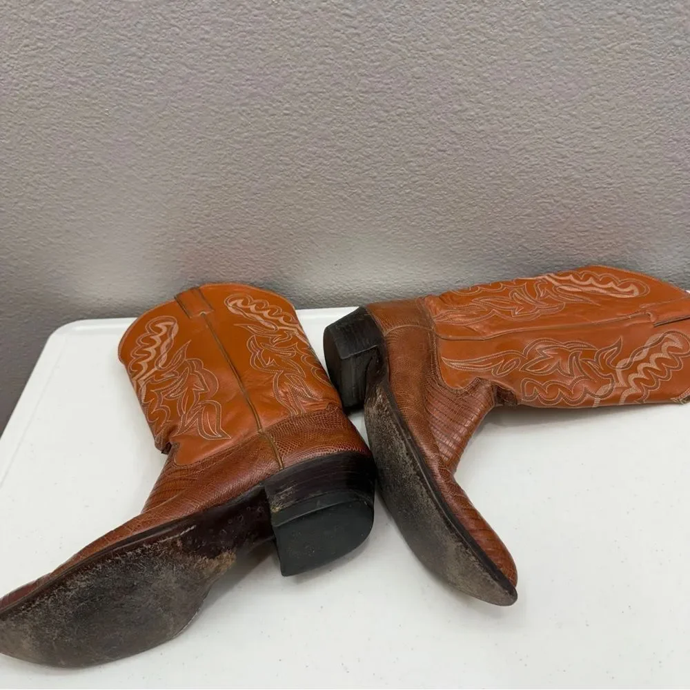 Vintage Justin Iguana/Lizard Cowboy Boots Mens Size 10 Western Style 8301 Tan